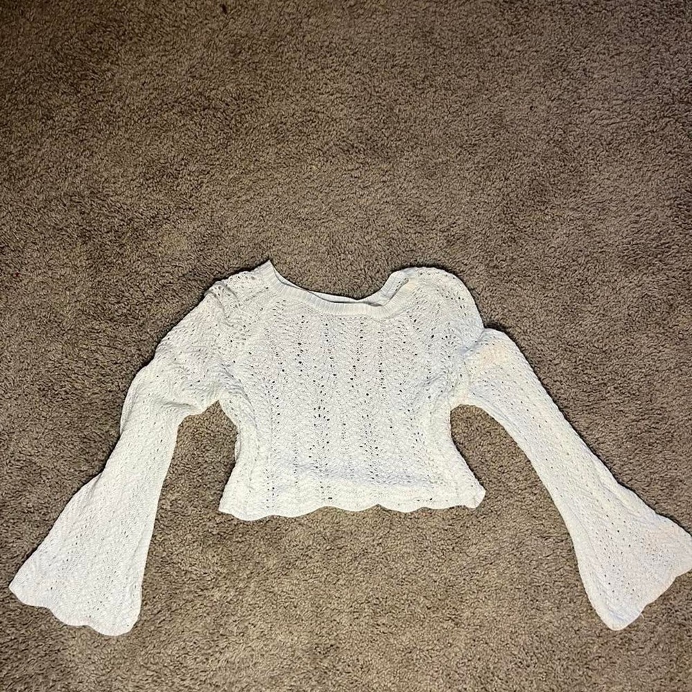 Y2K Coquette White Crochet Knit Crop Top Romantic Blouse Size S